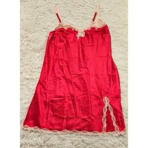 Victoria's Secret Women's Sz L Hot Pink Satin Lace Trim Sexy Camisole Chemise